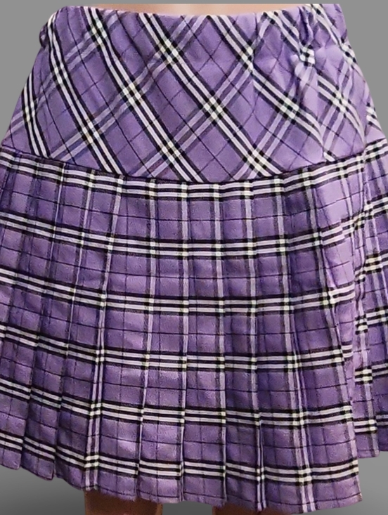 The Unbranded Brand Dresses & Skirts - Women's Purple Plaid Pleated Knee Skirt Twill Pull On Casual Preppy